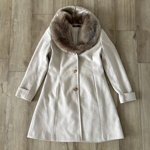 Ralph LAUREN Women Coat Wool Blend Faux Fur Collar Size 10 Pea Coat Old Money